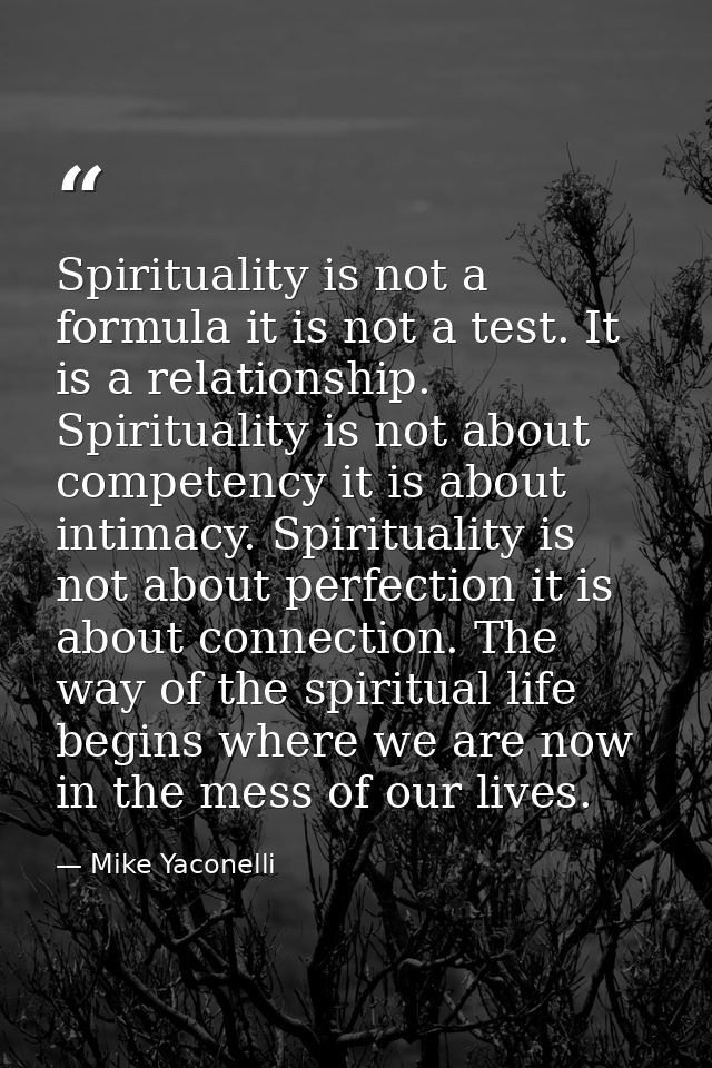 Spirituality is not a formula it is not a test. It is a relationship. Spirituality is not about competency it is about i — Mike Yaconelli