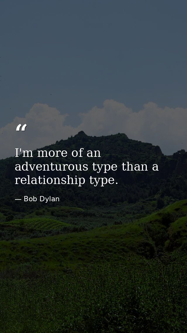 I'm more of an adventurous type than a relationship type. — Bob Dylan
