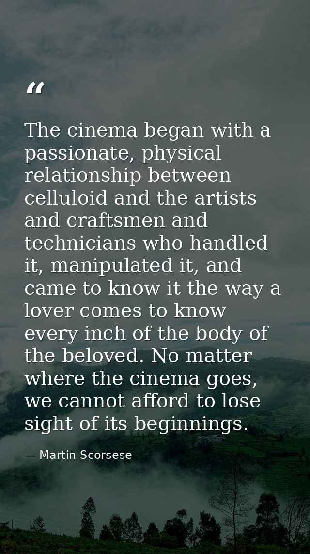 The cinema began with a passionate, physical relationship between celluloid and the artists and craftsmen and technician — Martin Scorsese