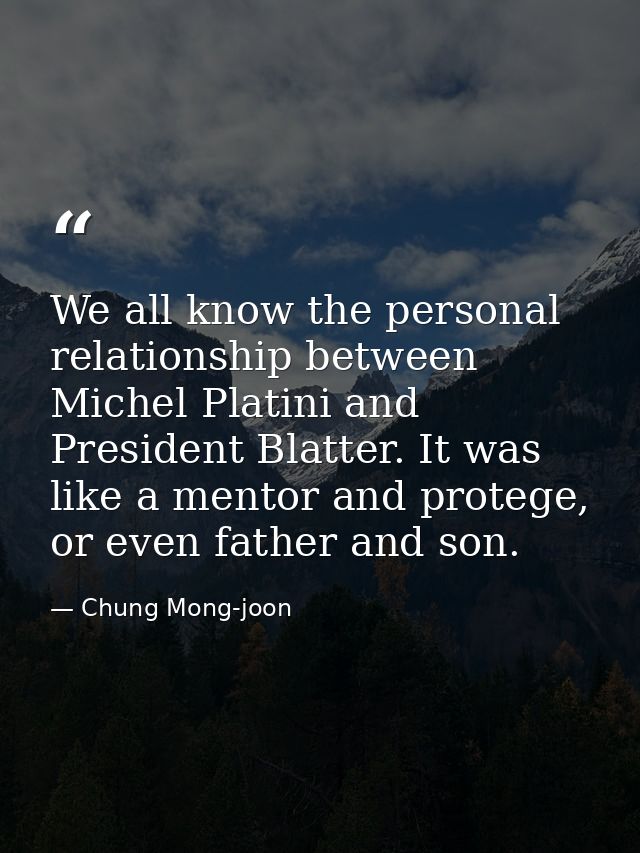 We all know the personal relationship between Michel Platini and President Blatter. It was like a mentor and protege, or — Chung Mong-joon
