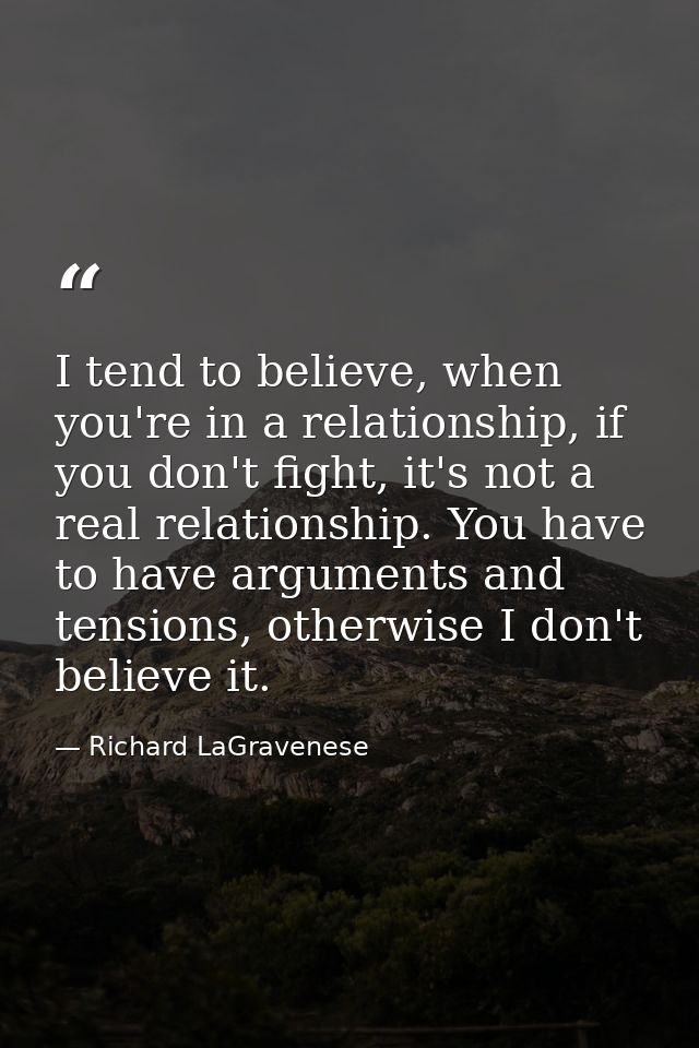 I tend to believe, when you're in a relationship, if you don't fight, it's not a real relationship. You have to have arg — Richard LaGravenese