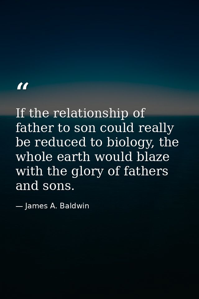 If the relationship of father to son could really be reduced to biology, the whole earth would blaze with the glory of f — James A. Baldwin