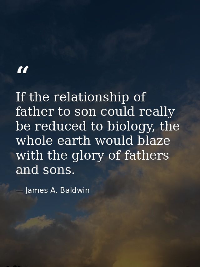 If the relationship of father to son could really be reduced to biology, the whole earth would blaze with the glory of f — James A. Baldwin