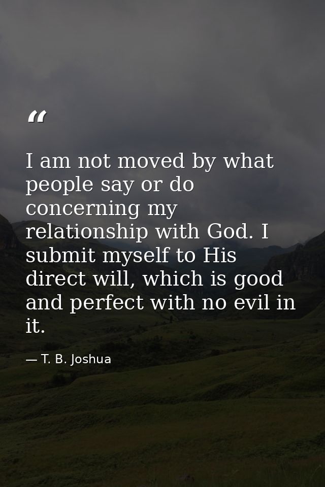 I am not moved by what people say or do concerning my relationship with God. I submit myself to His direct will, which i — T. B. Joshua