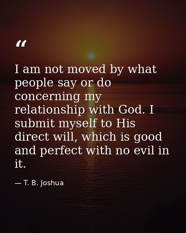 I am not moved by what people say or do concerning my relationship with God. I submit myself to His direct will, which i — T. B. Joshua