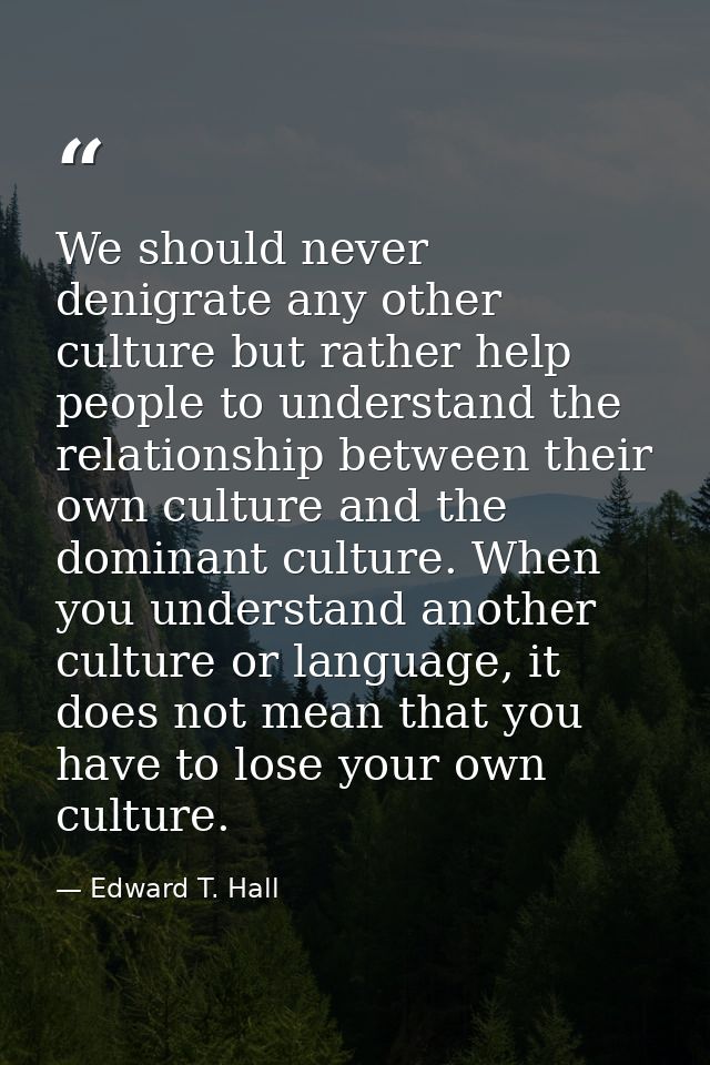 We should never denigrate any other culture but rather help people to understand the relationship between their own cult — Edward T. Hall