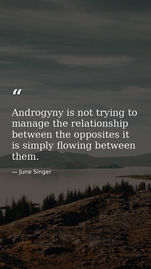 Androgyny is not trying to manage the relationship between the opposites it is simply flowing between them. — June Singer