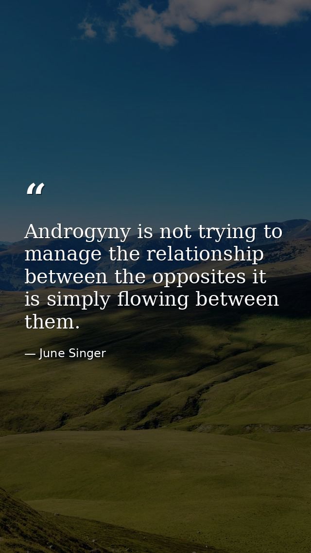 Androgyny is not trying to manage the relationship between the opposites it is simply flowing between them. — June Singer