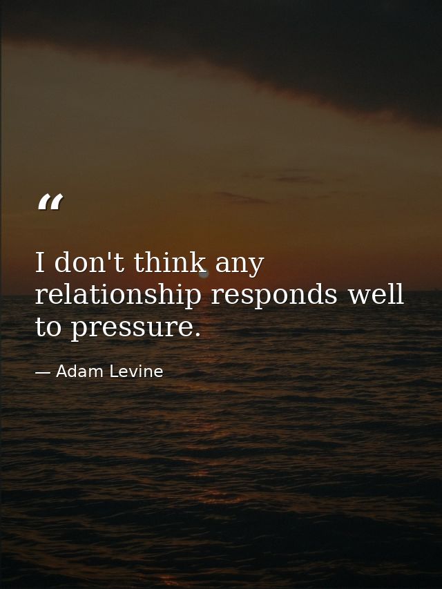 I don't think any relationship responds well to pressure. — Adam Levine