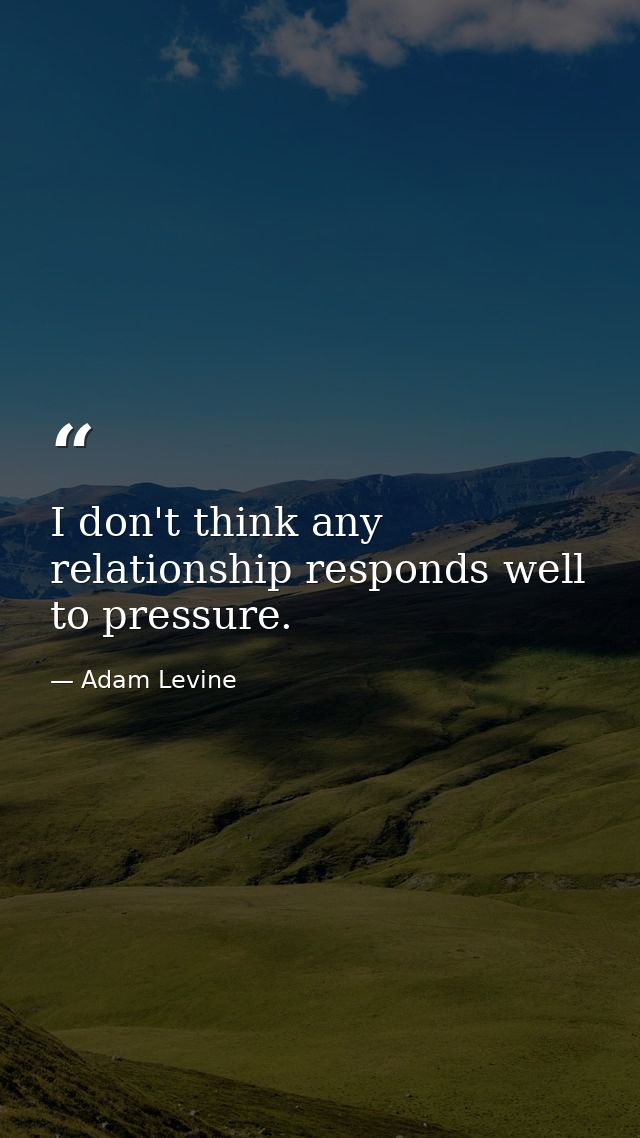I don't think any relationship responds well to pressure. — Adam Levine