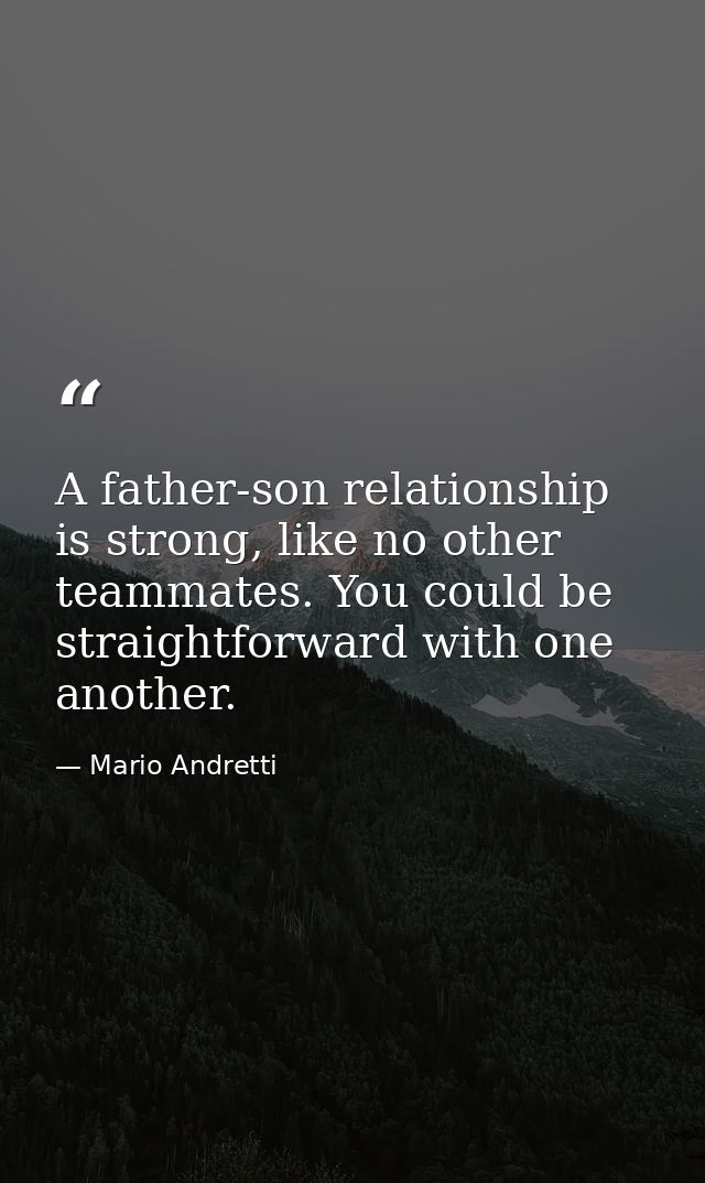 A father-son relationship is strong, like no other teammates. You could be straightforward with one another. — Mario Andretti