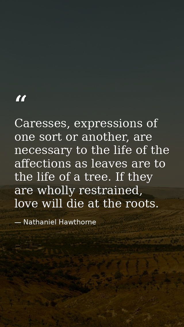 Caresses, expressions of one sort or another, are necessary to the life of the affections as leaves are to the life of a — Nathaniel Hawthorne