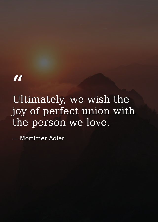 Ultimately, we wish the joy of perfect union with the person we love. — Mortimer Adler