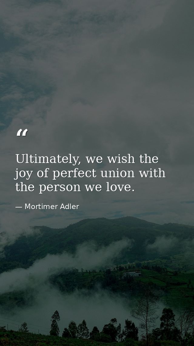 Ultimately, we wish the joy of perfect union with the person we love. — Mortimer Adler
