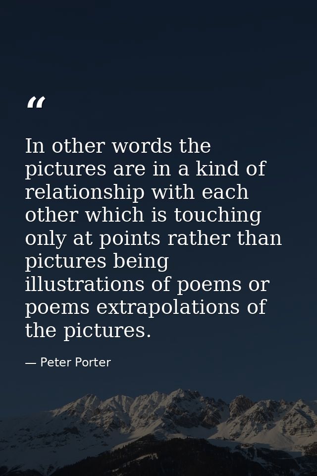 In other words the pictures are in a kind of relationship with each other which is touching only at points rather than p — Peter Porter