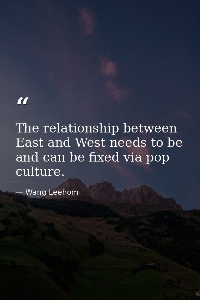 The relationship between East and West needs to be and can be fixed via pop culture. — Wang Leehom