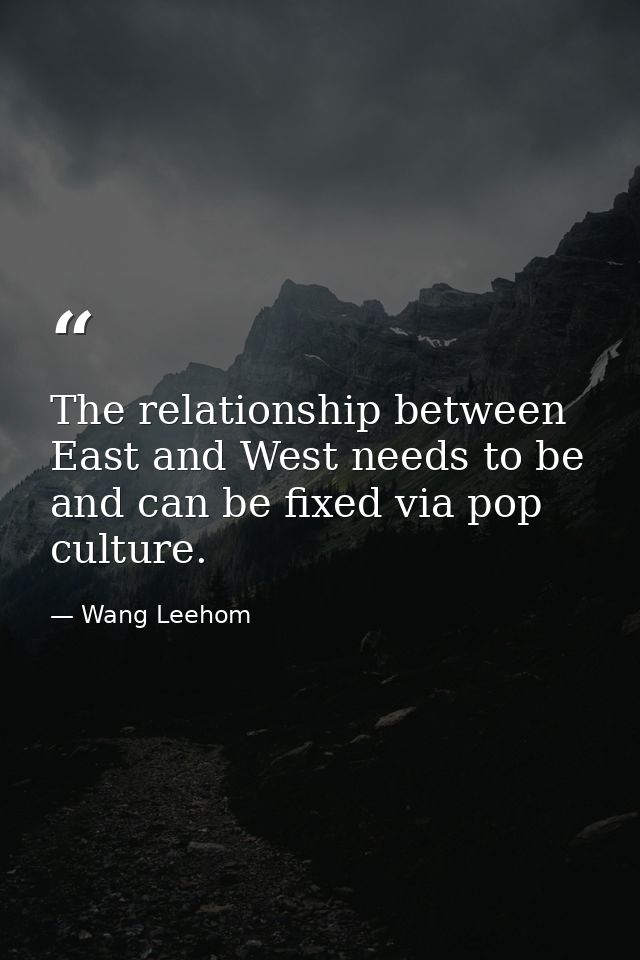 The relationship between East and West needs to be and can be fixed via pop culture. — Wang Leehom