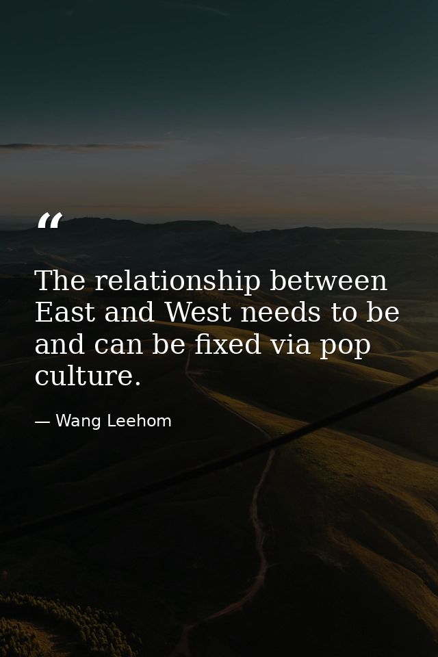 The relationship between East and West needs to be and can be fixed via pop culture. — Wang Leehom