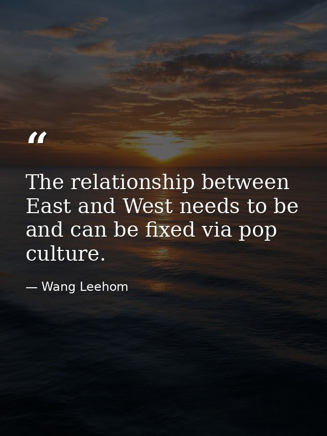 The relationship between East and West needs to be and can be fixed via pop culture. — Wang Leehom