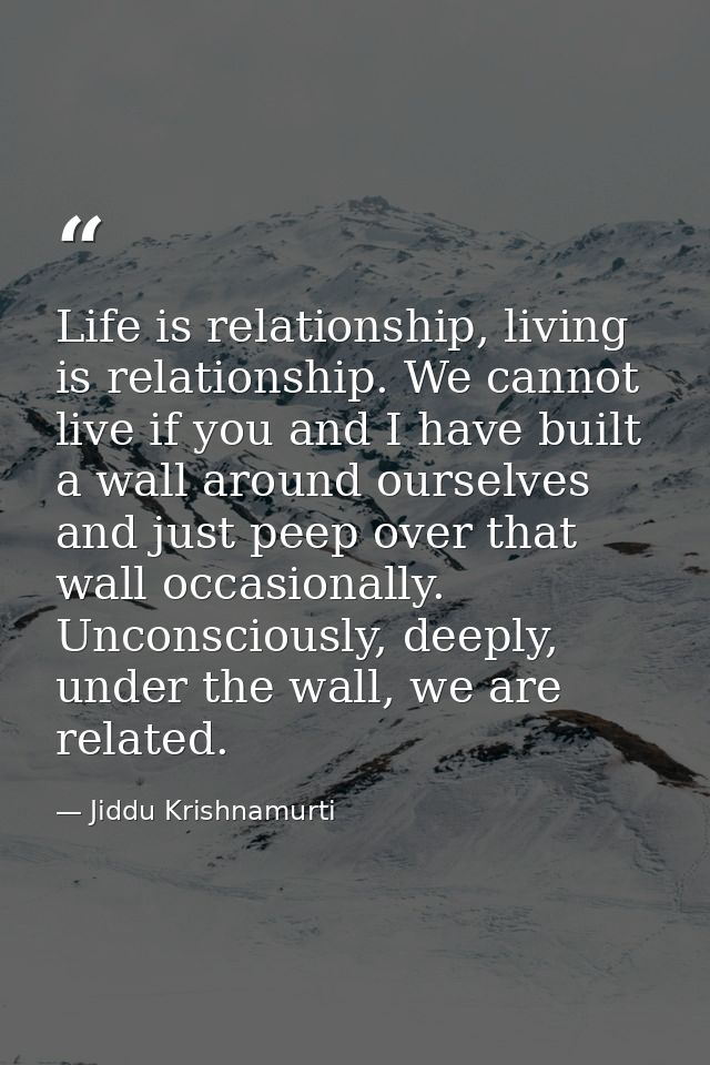 Life is relationship, living is relationship. We cannot live if you and I have built a wall around ourselves and just pe — Jiddu Krishnamurti
