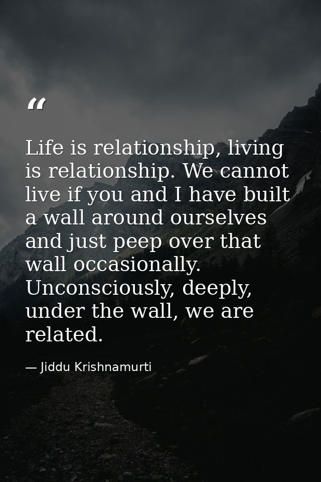 Life is relationship, living is relationship. We cannot live if you and I have built a wall around ourselves and just pe — Jiddu Krishnamurti