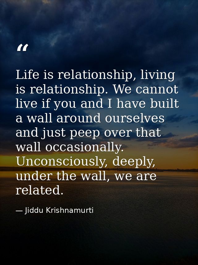 Life is relationship, living is relationship. We cannot live if you and I have built a wall around ourselves and just pe — Jiddu Krishnamurti