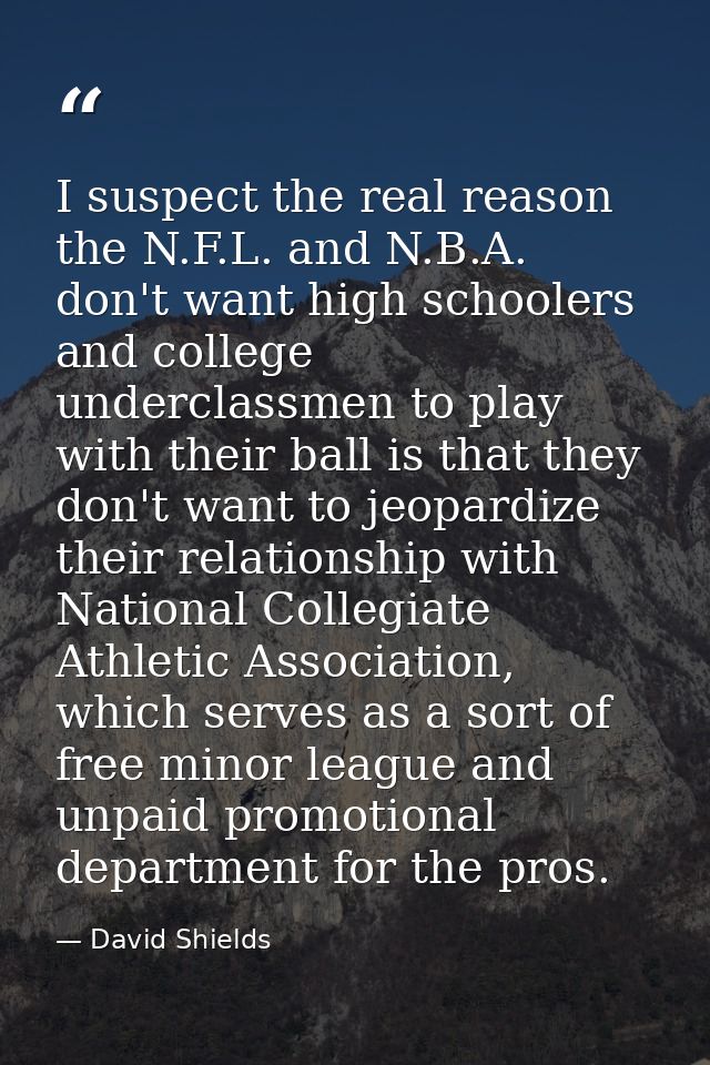 I suspect the real reason the N.F.L. and N.B.A. don't want high schoolers and college underclassmen to play with their b — David Shields