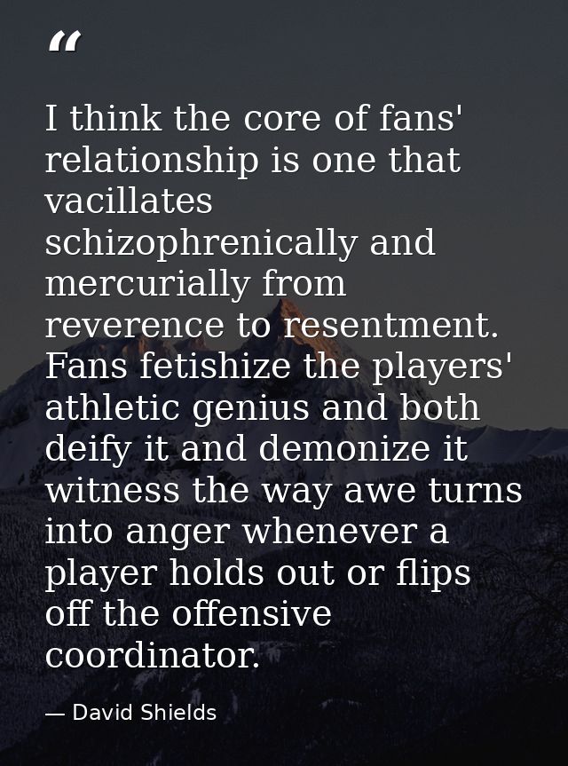 I think the core of fans' relationship is one that vacillates schizophrenically and mercurially from reverence to resent — David Shields