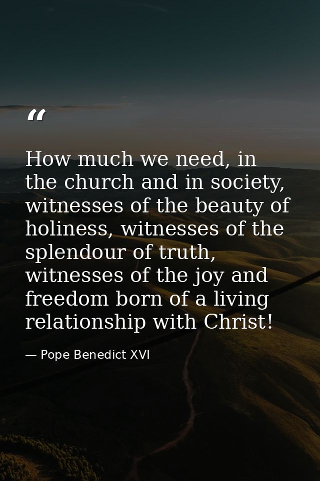 How much we need, in the church and in society, witnesses of the beauty of holiness, witnesses of the splendour of truth — Pope Benedict XVI