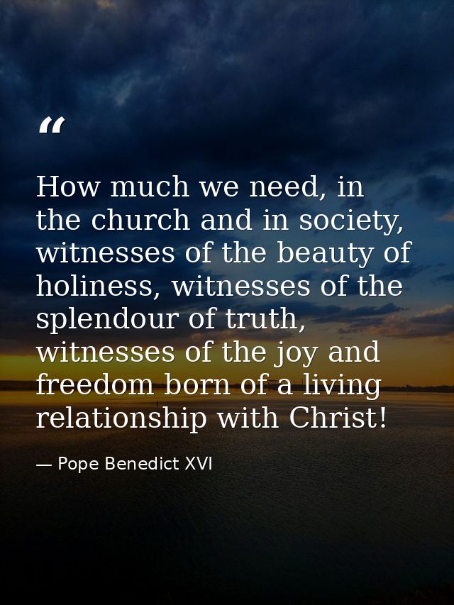 How much we need, in the church and in society, witnesses of the beauty of holiness, witnesses of the splendour of truth — Pope Benedict XVI