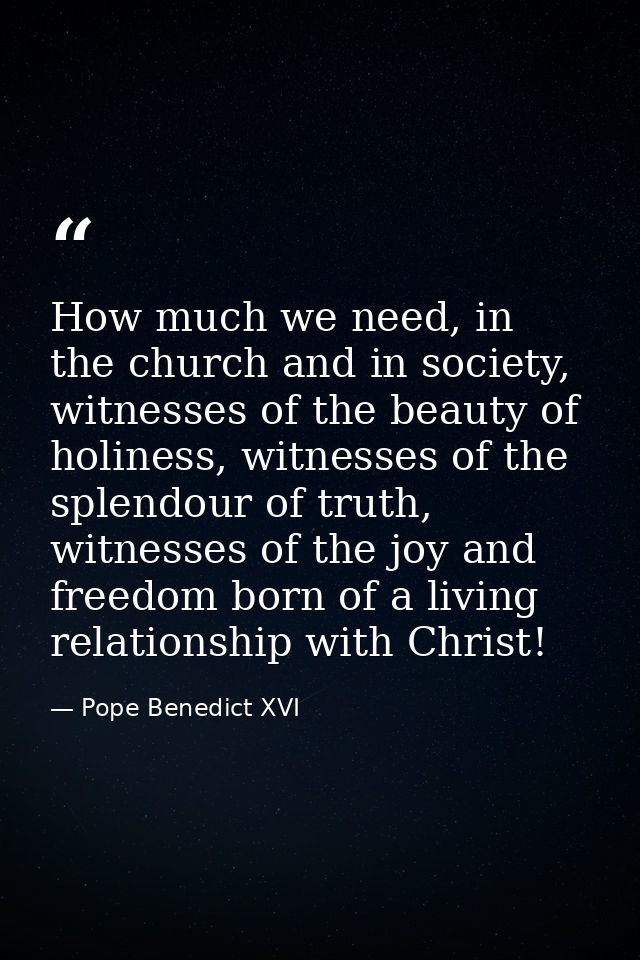 How much we need, in the church and in society, witnesses of the beauty of holiness, witnesses of the splendour of truth — Pope Benedict XVI