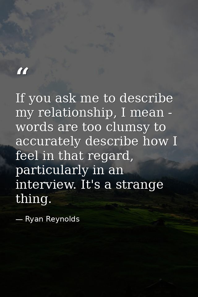 If you ask me to describe my relationship, I mean - words are too clumsy to accurately describe how I feel in that regar — Ryan Reynolds