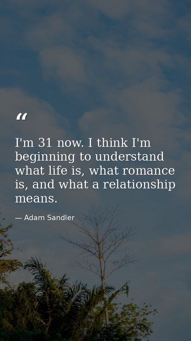 I'm 31 now. I think I'm beginning to understand what life is, what romance is, and what a relationship means. — Adam Sandler