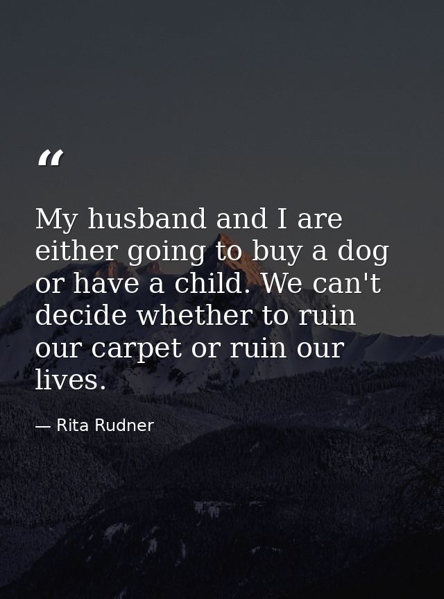 My husband and I are either going to buy a dog or have a child. We can't decide whether to ruin our carpet or ruin our l — Rita Rudner