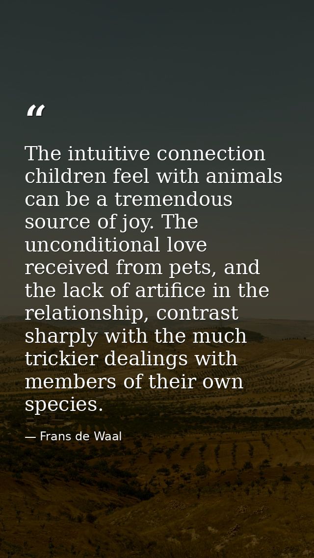 The intuitive connection children feel with animals can be a tremendous source of joy. The unconditional love received f — Frans de Waal
