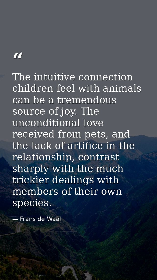 The intuitive connection children feel with animals can be a tremendous source of joy. The unconditional love received f — Frans de Waal
