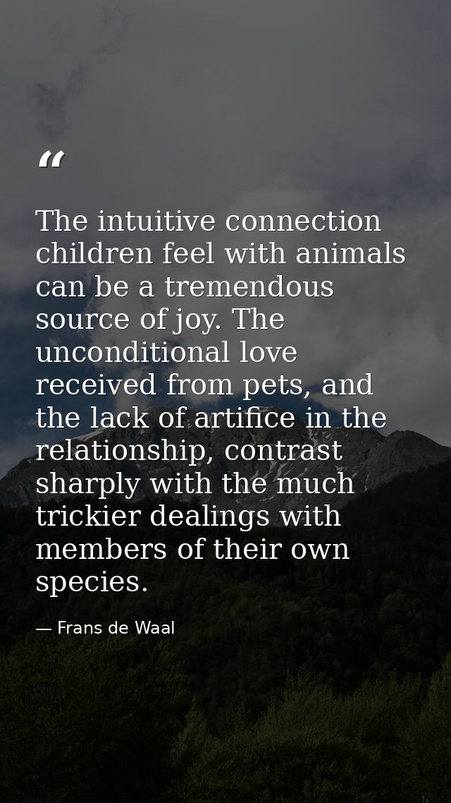 The intuitive connection children feel with animals can be a tremendous source of joy. The unconditional love received f — Frans de Waal