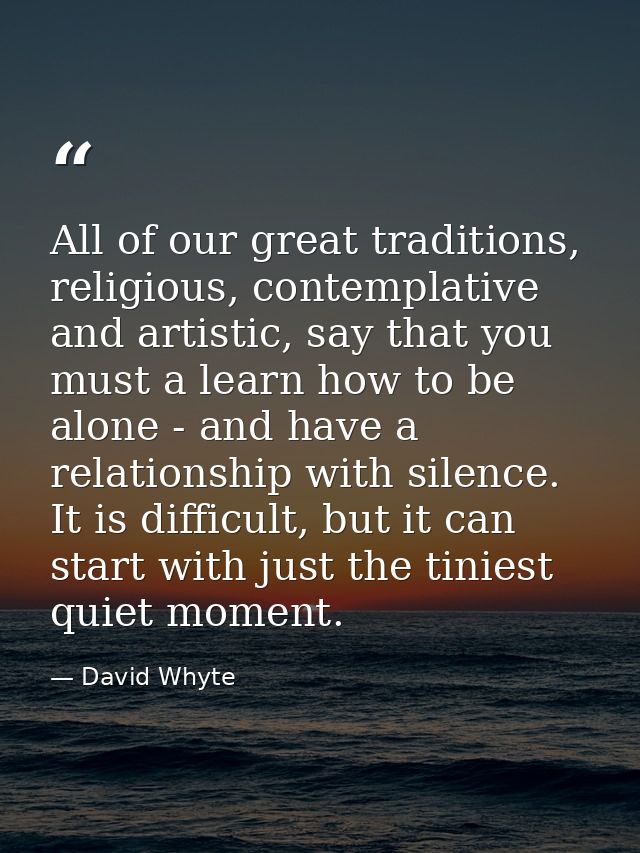 All of our great traditions, religious, contemplative and artistic, say that you must a learn how to be alone - and have — David Whyte