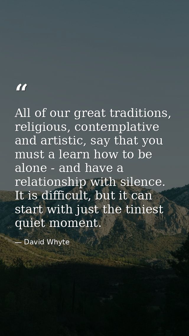 All of our great traditions, religious, contemplative and artistic, say that you must a learn how to be alone - and have — David Whyte