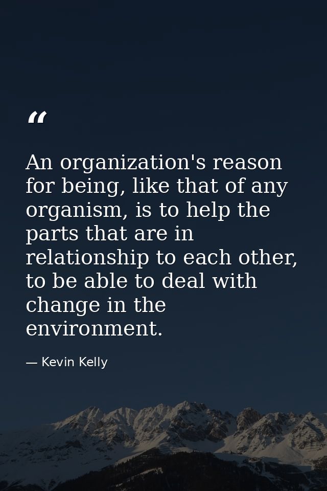 An organization's reason for being, like that of any organism, is to help the parts that are in relationship to each oth — Kevin Kelly