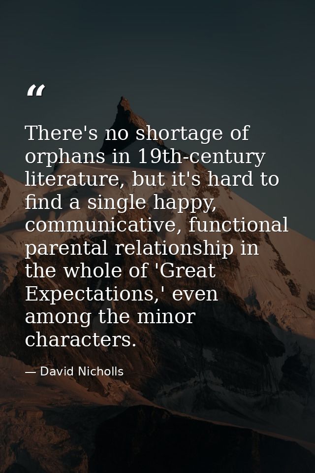 There's no shortage of orphans in 19th-century literature, but it's hard to find a single happy, communicative, function — David Nicholls