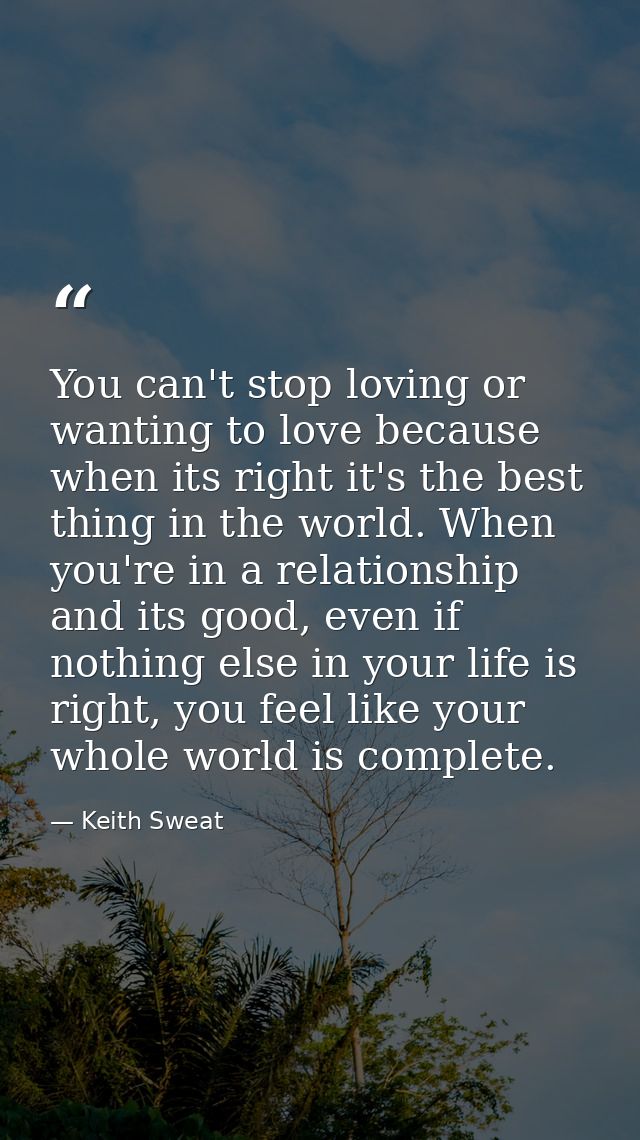 You can't stop loving or wanting to love because when its right it's the best thing in the world. When you're in a relat — Keith Sweat