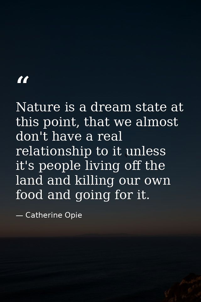 Nature is a dream state at this point, that we almost don't have a real relationship to it unless it's people living off — Catherine Opie