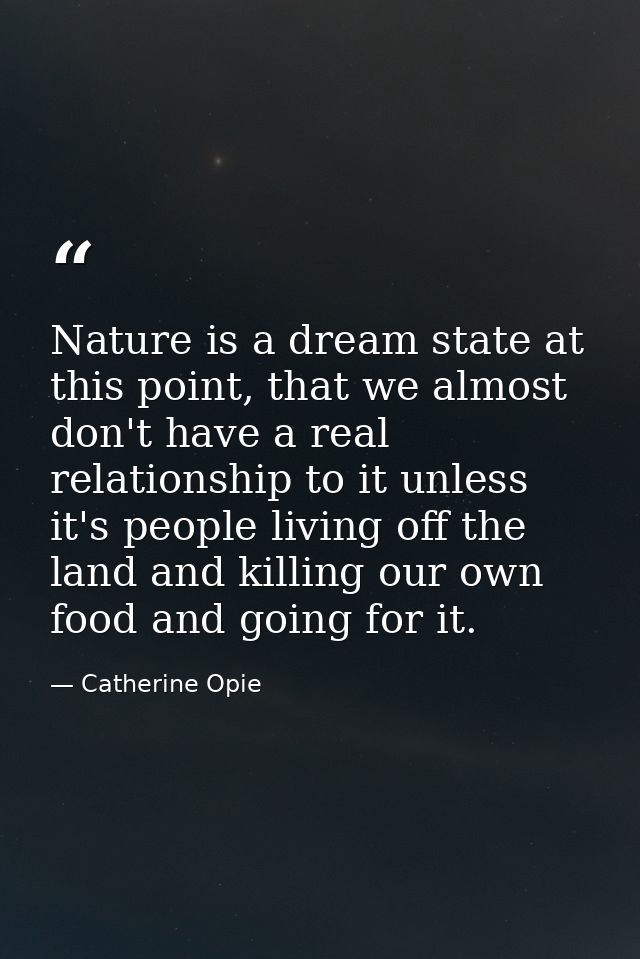 Nature is a dream state at this point, that we almost don't have a real relationship to it unless it's people living off — Catherine Opie