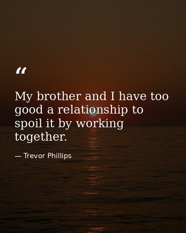 My brother and I have too good a relationship to spoil it by working together. — Trevor Phillips