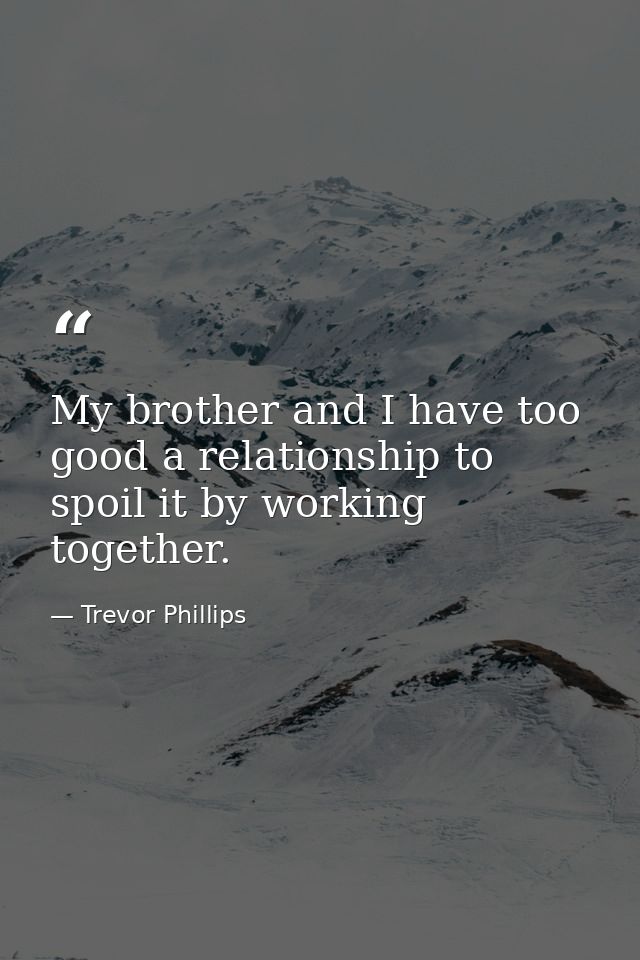 My brother and I have too good a relationship to spoil it by working together. — Trevor Phillips