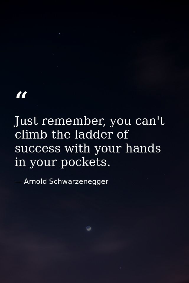 Just remember, you can't climb the ladder of success with your hands in your pockets. — Arnold Schwarzenegger
