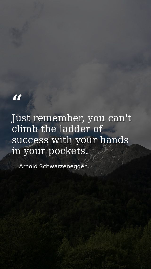 Just remember, you can't climb the ladder of success with your hands in your pockets. — Arnold Schwarzenegger