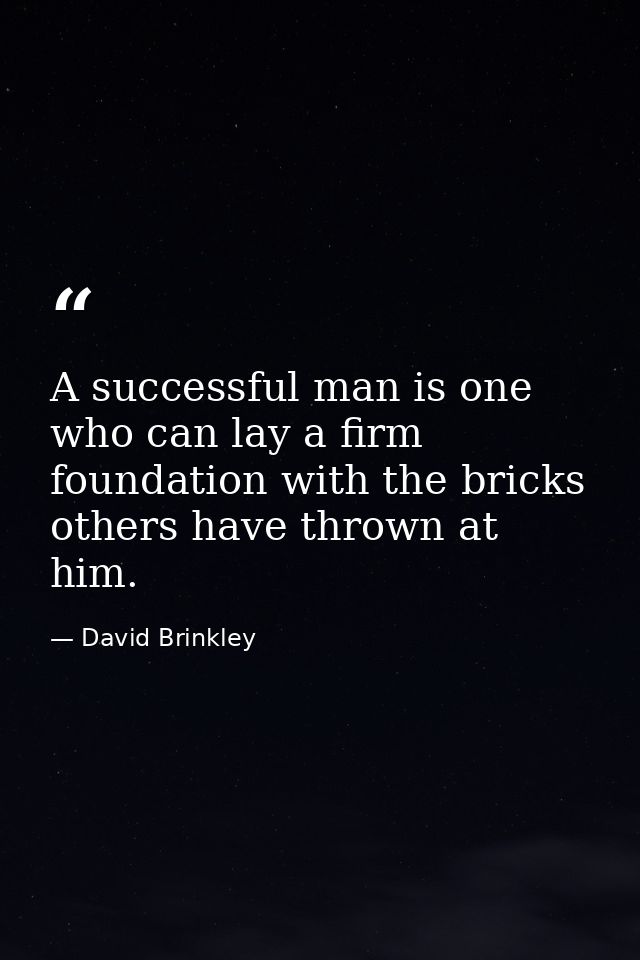 A successful man is one who can lay a firm foundation with the bricks others have thrown at him. — David Brinkley