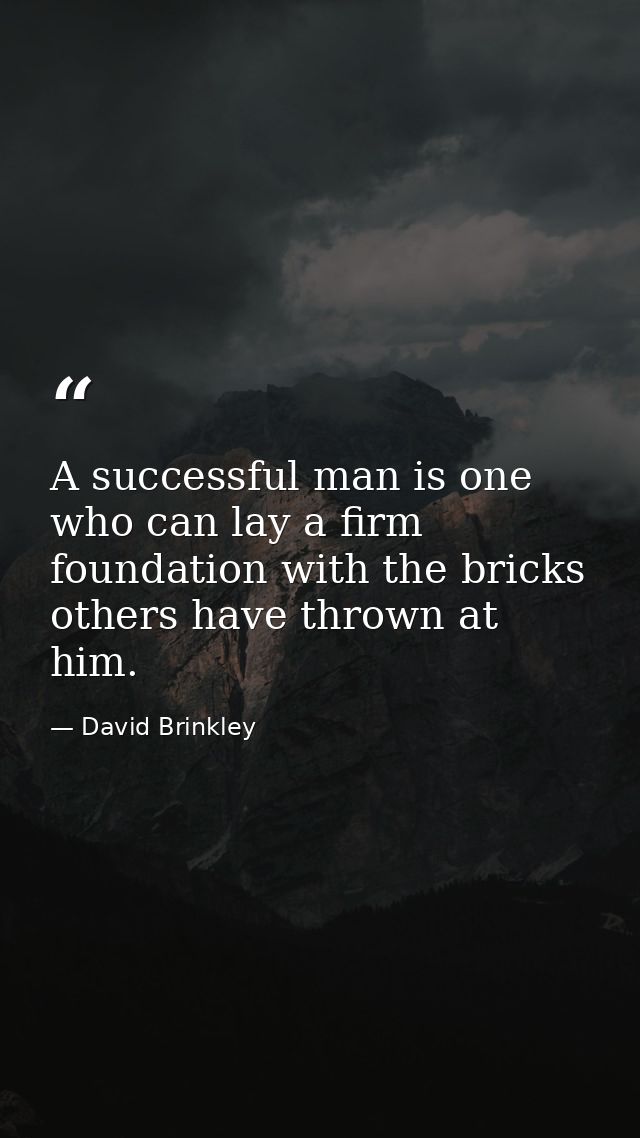 A successful man is one who can lay a firm foundation with the bricks others have thrown at him. — David Brinkley